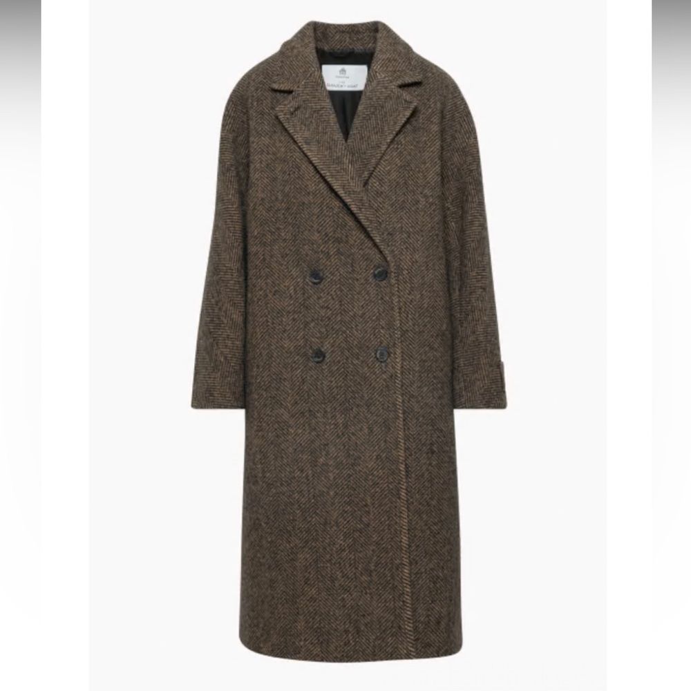 Aritzia Slouch Coat Brown Herringbone